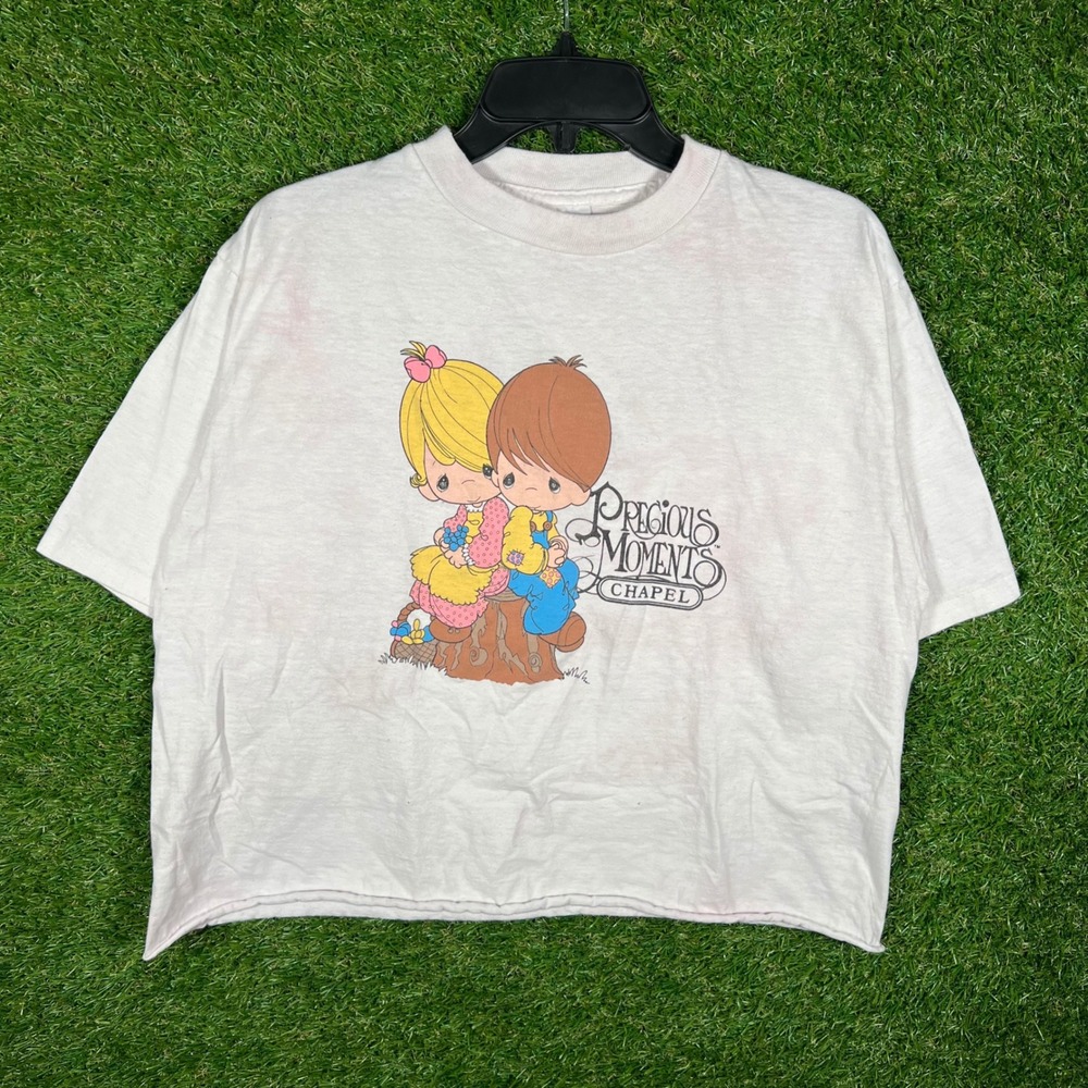 Vintage 90s Precious Moments Chapel Cropped Graphic T-Shirt White Alore XL